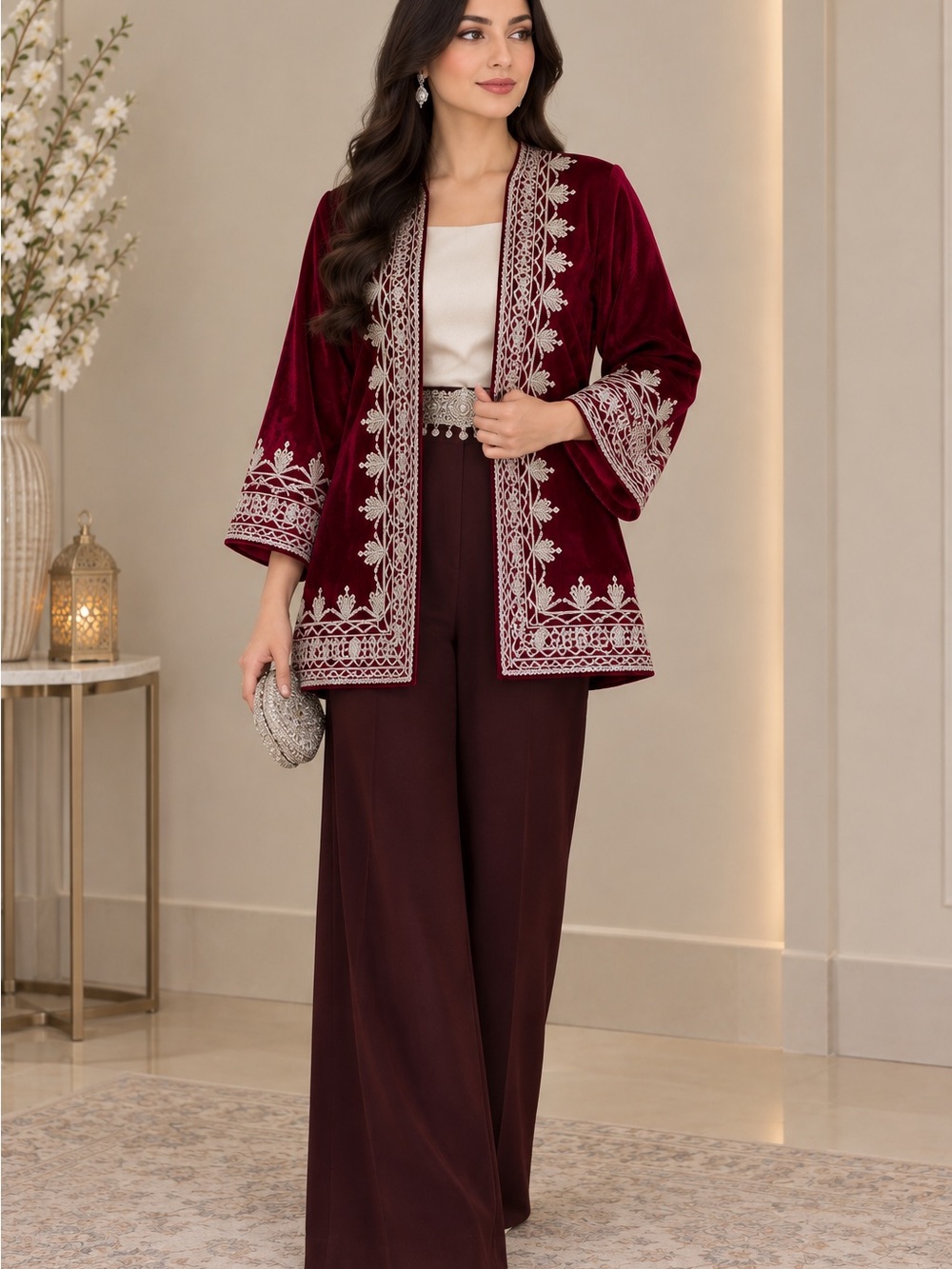 Velvet Afghan Cherma Open Jacket